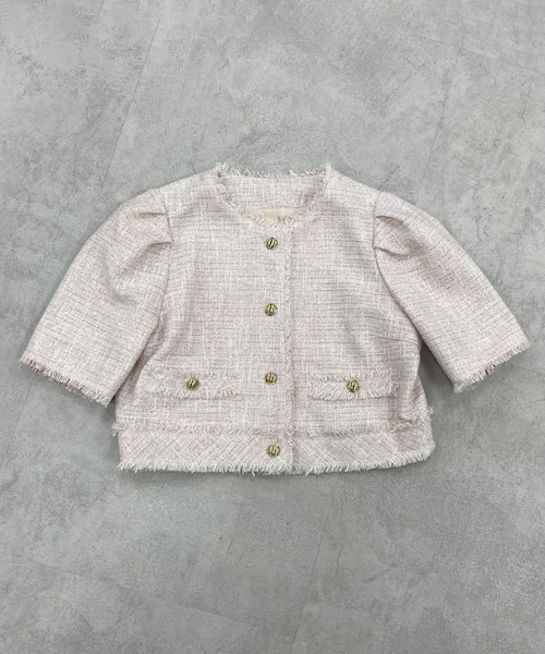 one after another NICE CLAUP（ワンアフターアナザーナイスクラップ）の「【人気シリーズ】半袖ツイードジャケット（ノーカラージャケット・レディース・ホワイト系その他/ミント/ブラック系その他/ピンク系その他・FREE）」の4枚目の写真