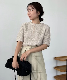 CAPRICIEUX LE'MAGE | 2024.4  8192【shio&yuzuコラボ企画】リボンヤーンハーフスリーブプルオーバー(ニット/セーター)