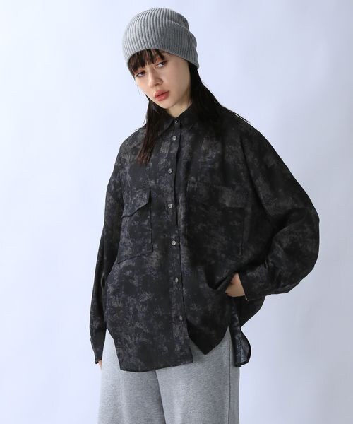 JEANASIS◆NOISEパターンシャツLS/FREE/ポリエステル/BLU/JS064564MC JEANASIS（ジーナシス）の「NOISEパターンシャツLS（）」 - WEAR