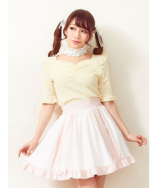 DearMyLove(ディアマイラブ)の「チョーカー5分袖フリルカットソー(トップス・レディース・ホワイト/クリーム/ピンク/ブラック・M/L/LL)」の2枚目の写真