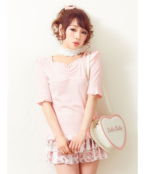 DearMyLove(ディアマイラブ)の「チョーカー5分袖フリルカットソー(トップス・レディース・ホワイト/クリーム/ピンク/ブラック・M/L/LL)」の4枚目の写真