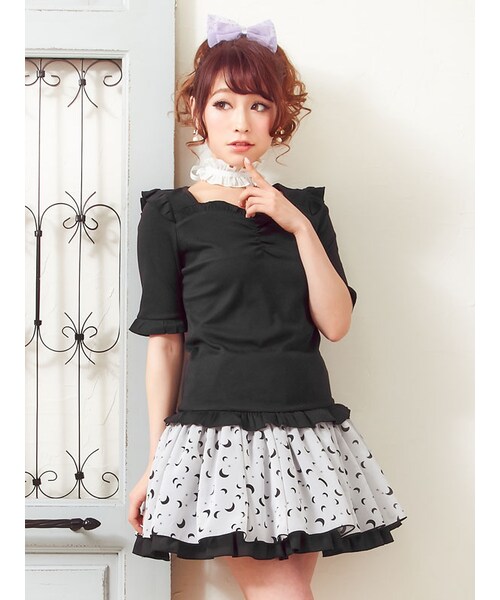 DearMyLove(ディアマイラブ)の「チョーカー5分袖フリルカットソー(トップス・レディース・ホワイト/クリーム/ピンク/ブラック・M/L/LL)」の3枚目の写真