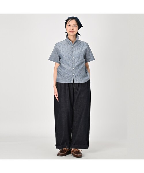 インドカディレースの四角ブラウス（藍） 45R インドカディのレース