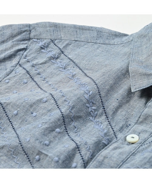 インドカディレースの四角ブラウス（藍） 45R インドカディのレース