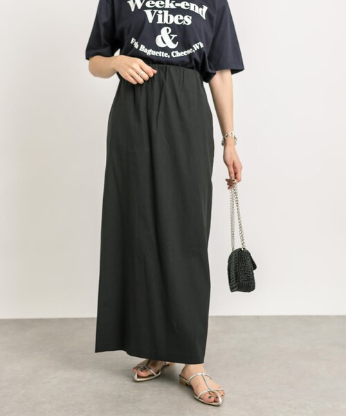 RIVE DROITE（リヴドロワ）の「予約【ストレッチ◎】リネンストレッチギャザータイトスカート（スカート・レディース・ベージュ/カーキ/ブラック・36/38）」の2枚目の写真