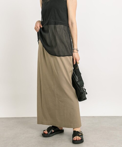 RIVE DROITE（リヴドロワ）の「予約【ストレッチ◎】リネンストレッチギャザータイトスカート（スカート・レディース・ベージュ/カーキ/ブラック・36/38）」の3枚目の写真