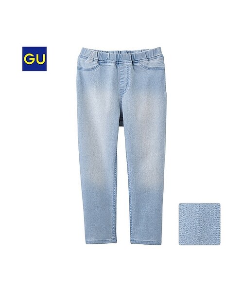GU(ジーユー)の「(GU)GIRLSデニムクロップドレギンスパンツ(KIDS ⁄ GIRLSボトムス・キッズ・BLUE・140/120/130/150/110)」の1枚目の写真