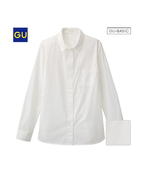GU（ジーユー）の「（GU）ウォッシュブロードシャツ（長袖）Ｃ（WOMEN ⁄ シャツ・ブラウス・レディース・BLACK/OFF WHITE・M/L/S/XL）」の2枚目の写真