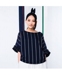 etre | 五分袖荷葉裝飾條紋上衣(トップス)