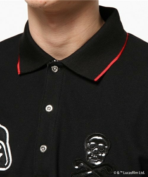 MARK & LONA マークアンドロナ　ブラックポロシャツ 36 MARK&LONA マークアンドロナ 半袖ポロシャツ 黒×白 斜めロゴ総柄