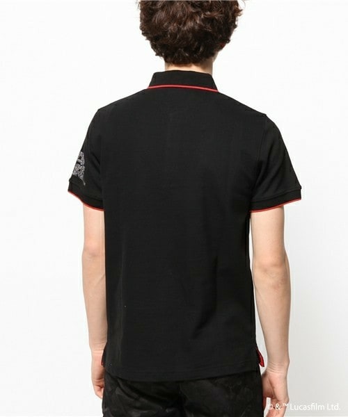 MARK & LONA マークアンドロナ　ブラックポロシャツ 36 MARK&LONA マークアンドロナ 半袖ポロシャツ 黒×白 斜めロゴ総柄