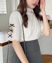 one after another NICE CLAUP | 袖リボン半袖テレコ(Tシャツ/カットソー)