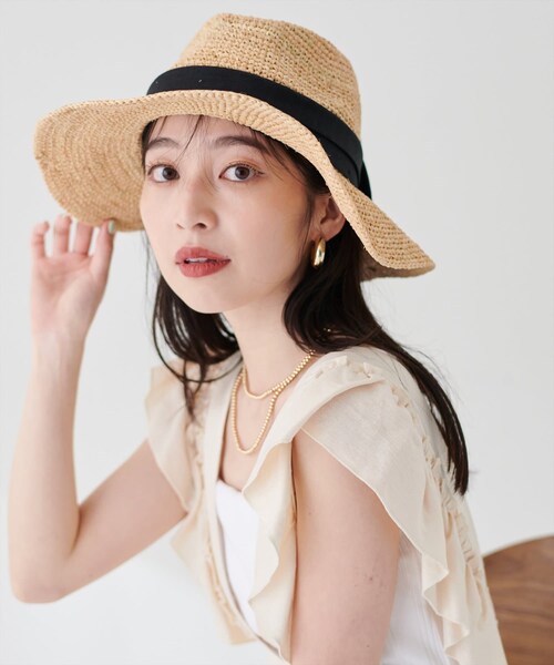 natural couture(ナチュラルクチュール)の「ツバ広ニュアンスハット(ハット・レディース・ライトベージュ/ブラック/オレンジ・FREE)」の2枚目の写真