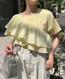 新品❗CIAOPANIC アシンメトリー カットソー ロンT シャツ フリル 黒 セール】アシンメトリーフリルTシャツ（Tシャツ/カットソー