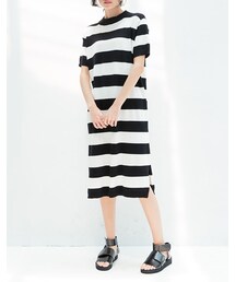 mooncat | 橫紋長版針織洋色(トップス)