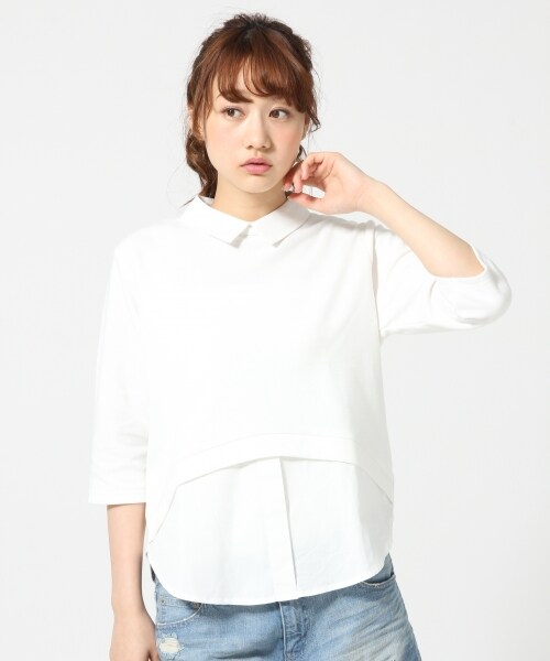 LOWRYS FARM(ローリーズファーム)の「CシャツレイヤードPO/SS(トップス・レディース・オフ05/ボーダー10/ネイビー88・M/L)」の1枚目の写真