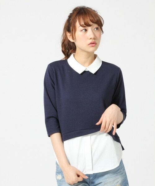 LOWRYS FARM(ローリーズファーム)の「CシャツレイヤードPO/SS(トップス・レディース・オフ05/ボーダー10/ネイビー88・M/L)」の2枚目の写真