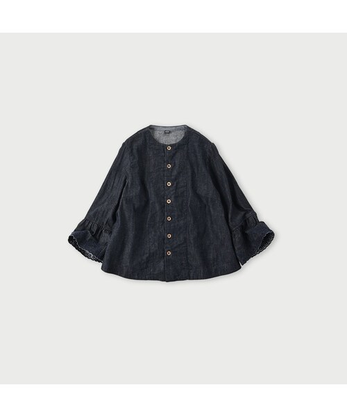 麦比古デニムのレフアブラウス（濃）