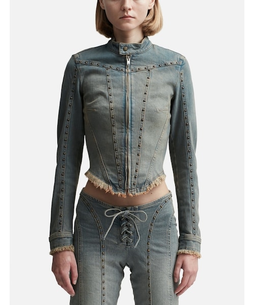 Sunset Wash Denim Jacket With StudsBLUE