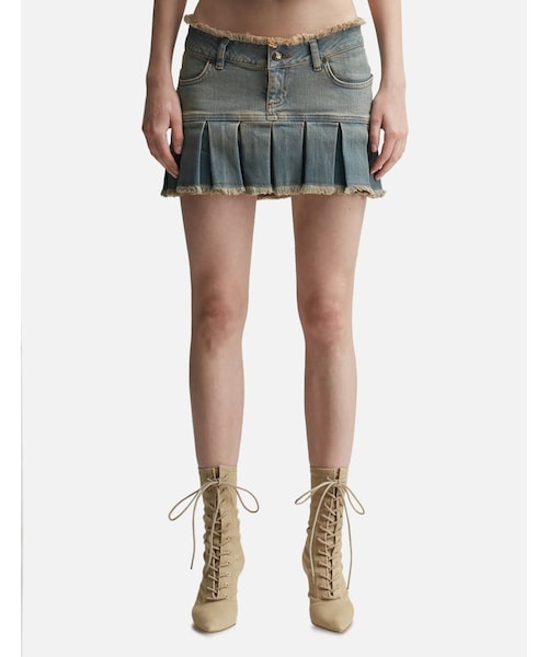 Sunset Wash Denim Pleated Skirt
