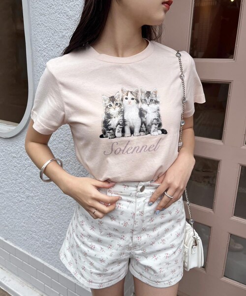 one after another NICE CLAUP(ワンアフターアナザーナイスクラップ)の「【定番人気!】アソートネコTシャツ/手洗い可(Tシャツ/カットソー・レディース・アイボリー/ピンク/チャコールグレー・FREE)」の3枚目の写真