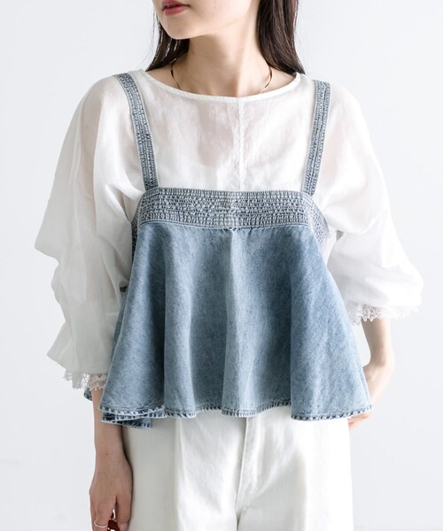 PUAL CE CIN(ピュアルセシン)の「綿麻デニムビスチェ(その他トップス・レディース・サックスブルー/インディゴブルー・FREE)」の2枚目の写真