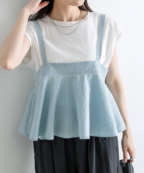 PUAL CE CIN(ピュアルセシン)の「綿麻デニムビスチェ(その他トップス・レディース・サックスブルー/インディゴブルー・FREE)」の1枚目の写真