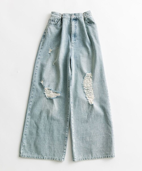 OLIVE des OLIVE(オリーブデオリーブ)の「ウエストホックワイドデニムパンツ(デニムパンツ・レディース・ライトグレー/サックスブルー/ブルー・S/M)」の2枚目の写真