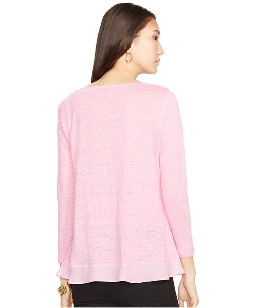 LAUREN RALPH LAUREN(ローレン ラルフ ローレン)の「Lauren Ralph Lauren Petite Ruffle-Hem Three-Quarter-Sleeve Top(Tシャツ/カットソー・レディース・Garden Pink・P/L/P/M/P/XS/P/S)」の2枚目の写真