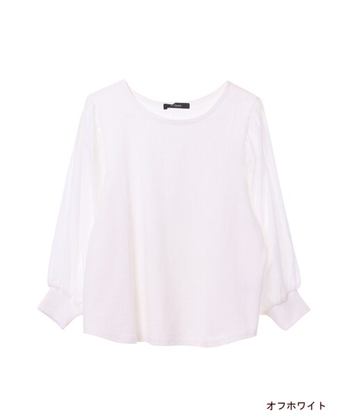 w closet(ダブルクローゼット)の「異素材袖プルオーバー(トップス・レディース・オフホワイト/オフホワイト×ブルー/ネイビー・FREE)」の2枚目の写真