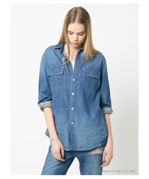 DRWCYS（ドロシーズ）の「フラップポケットデニムシャツ（トップス・レディース・ブルー/インディゴ）」の5枚目の写真