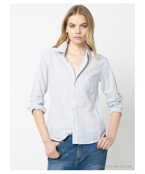 DRWCYS（ドロシーズ）の「エアリーストライプシャツ（トップス・レディース・ホワイト/ネイビー）」の7枚目の写真