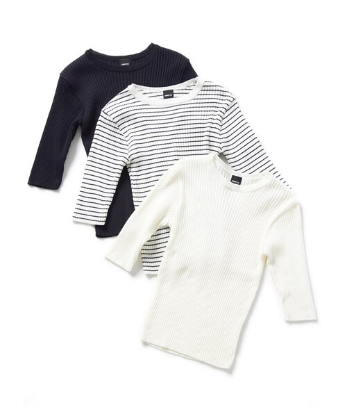 DRWCYS（ドロシーズ）の「サマーリブニットTee（トップス・レディース・ブラック/ホワイト/ボーダー）」の4枚目の写真