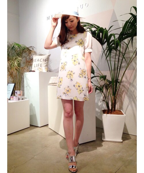 MERCURYDUO（マーキュリーデュオ）の「【DUO】 異素材切替 水彩FLOWER ワンピース（ワンピース/ドレス・レディース・ライトイエロー/ブルー/ラベンダー・F）」の4枚目の写真