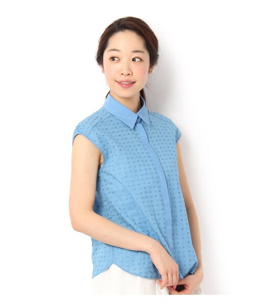 laboratory work(ラボラトリーワーク)の「アイレット刺繍フレンチスリーブブラウス(トップス・レディース・オフホワイト/サックス/ネイビー・M)」の2枚目の写真