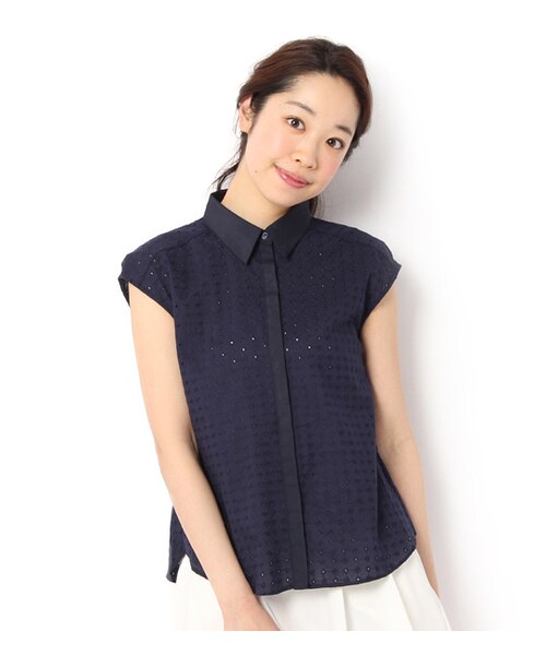 laboratory work(ラボラトリーワーク)の「アイレット刺繍フレンチスリーブブラウス(トップス・レディース・オフホワイト/サックス/ネイビー・M)」の3枚目の写真