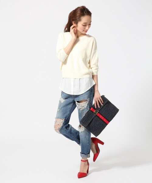 JEANASIS（ジーナシス）の「2PニットレイヤードVネック7S（トップス・レディース・オフホワイト(05)/ブラック(09)/グレー(15)/ブルー(85)・FREE）」の15枚目の写真