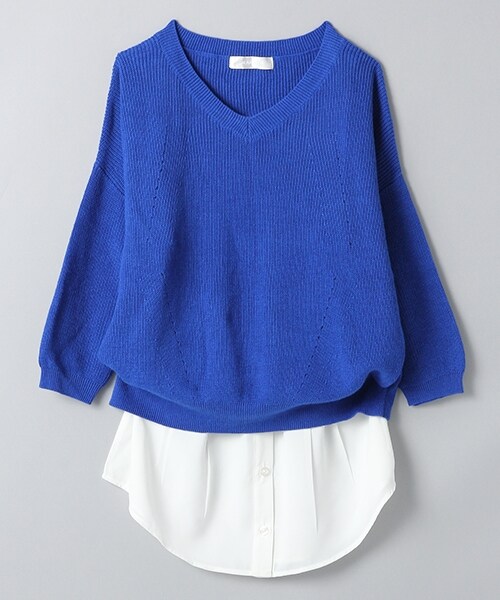 JEANASIS（ジーナシス）の「2PニットレイヤードVネック7S（トップス・レディース・オフホワイト(05)/ブラック(09)/グレー(15)/ブルー(85)・FREE）」の4枚目の写真