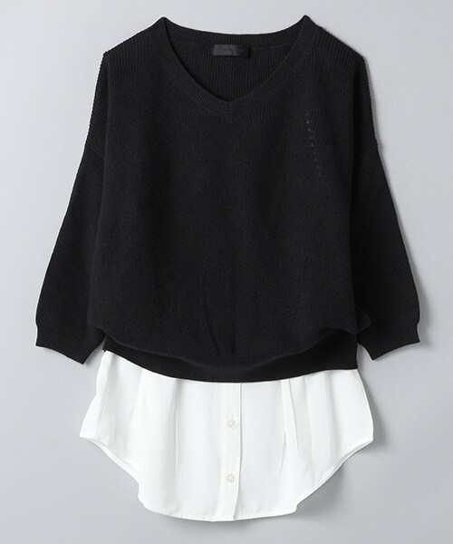 JEANASIS（ジーナシス）の「2PニットレイヤードVネック7S（トップス・レディース・オフホワイト(05)/ブラック(09)/グレー(15)/ブルー(85)・FREE）」の2枚目の写真