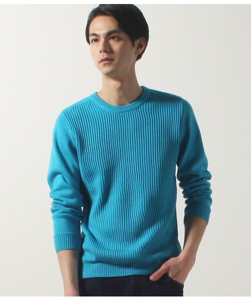 JUNRED（ジュンレッド）の「畦ソリッドクルーネックニット（ニット・メンズ・ホワイト/ライトグリーン/ブルー/イエロー・0/1/2）」の3枚目の写真