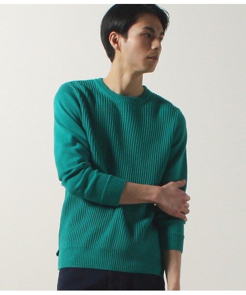 JUNRED（ジュンレッド）の「畦ソリッドクルーネックニット（ニット・メンズ・ホワイト/ライトグリーン/ブルー/イエロー・0/1/2）」の2枚目の写真