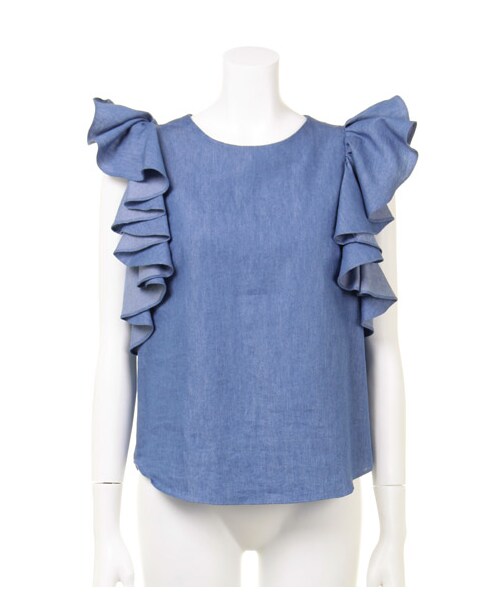 FRAY I.D - ♡デニムラッフルスリーブブラウス♡ FRAY I.D（フレイアイディー）の「デニムラッフルスリーブ