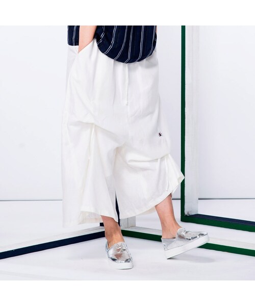 etreの「抽繩造型七分褲（パンツ・レディース・白・Free）」の2枚目の写真