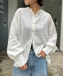 美品　コキュカ　リネンレーヨン　バンドカラーシャツ　ブラック　オーバーサイズ CIAOPANIC TYPY（チャオパニックティピー）の「リネンレーヨン