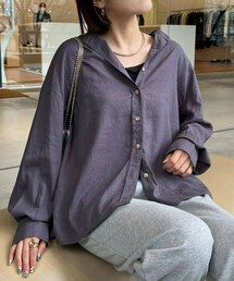 美品　コキュカ　リネンレーヨン　バンドカラーシャツ　ブラック　オーバーサイズ CIAOPANIC TYPY（チャオパニックティピー）の「リネンレーヨン