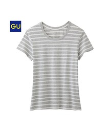 GU | （GU）ボーダークルーネックＴ（半袖）(トップス)