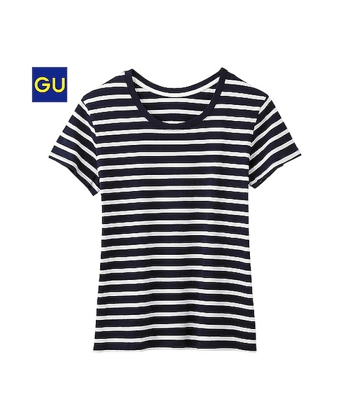 GU（ジーユー）の「（GU）ボーダークルーネックＴ（半袖）（WOMEN ⁄ カットソー（Ｔシャツ）・レディース・GRAY/OFF WHITE/NAVY/RED・L/XL/S/M）」の3枚目の写真