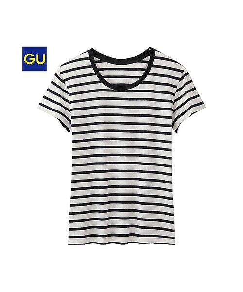GU（ジーユー）の「（GU）ボーダークルーネックＴ（半袖）（WOMEN ⁄ カットソー（Ｔシャツ）・レディース・GRAY/OFF WHITE/NAVY/RED・L/XL/S/M）」の2枚目の写真