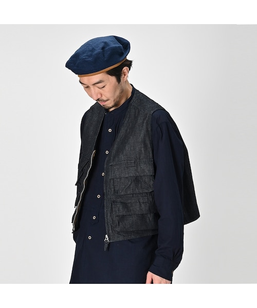 美品✨45R モンプチデニム908フィッシャーマンベスト ネイビー