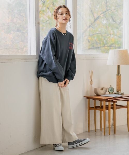 studio CLIP（スタディオクリップ）の「起毛ワイドパンツ[プチ・プラスサイズあり]（パンツ・アイボリー52/ライトベージュ56/ライム60/ネイビー88・M/L/低身長さん向けプチフリー(WEB限定)/LL~4Lプラスフリー）」の10枚目の写真